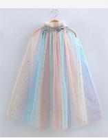 Girls Elsa Princess Cape Frozen Rainbow Tulle Capelet Halloween Birthday Performance Cape įvairiaspalvis