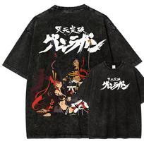 Tengen Toppa Gurren Lagann Spiral Power T-shirt Vintage Washed Y2K Aesthetic Unisex Oversized Short Sleeve Retro Streetwear 130 black