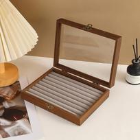 Vintage Jewelry Wood Storage Box Velvet Glass Lid Jewelry Organizer Case Dust-Proof Bracelet Ring Earring Display Holder 3 brown