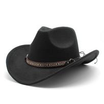 Western Cowboy Hat For Men Women With Wool Felt Large Brim Sun Protection Color A black