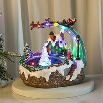 Rotating Christmas Music Box with Water Spray and Resin Fountain Ornament white