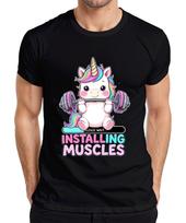 Please Wait Installing Muscles Unicorn Dumbbell Fitness Funny Mens T-Shirt S white