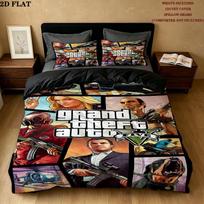 Grand Theft Auto Pattern Bedding Quilt Set Quilt Cover Pillowcase Home Birthday Gift(1 * duvet cover + 2 * pillowcase, without core) 155x200cm