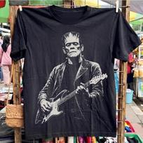 Frankenstein Guitar Shirt, Horror Monster Music Tee, Halloween Guitar Shirt S black
