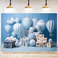 Blue Hot Air Balloon Backdrop Baby Shower Birthday Photo Background Banner Decor 47.2x31.5inch/120*80cm gray