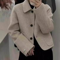 Small Short Double-sided Wool Coat, Autumn and Winter Simple Long-sleeved Doll Collar Double-sided Cashmere Plush Thickened M gray