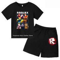 2025 MINISO Roblox marškinėliai vaikams, mergaičių viršūnės, vasariniai kūdikių šortai, sportiniai marškinėliai, berniukų šortai, vaikiškų drabužių kostiumas 4-14 metų 160 black