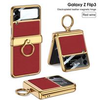 Skirta Samsung Galaxy Z Flip 3 4 5 6 dėklas Itin plonas ekrano apsauga Coque Fundas Prabangus odinis su žiedu Padengtas magnetinis dangtelis For Galaxy Z Flip 4
