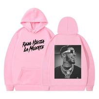 Anuel AA Real Hasta La Muerte Double Sided Printed Hoodie Men Women's Hip-hop Gothic Punk Harajuk Long-sleeved Casual Pullover 3XL pink