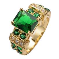 Fashion Yellow Gold Plated Square Green Red Black Zircon Crystal Rings Exquisite Metal Bridal Wedding Rings for Women 7