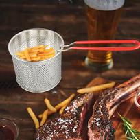 Stainless Steel Fry Basket for Indoor and Outdoor Dining Open Diameter 11.5cm white