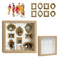 DIY Personalize Mini Museums Silhouettes Box Set with Gold Frame and Mini Figures Photo Display Shadows Box for Home Decors beige