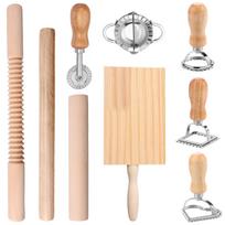 9 vnt. makaronų gaminimo įrankiai Efektyvus makaronų gaminimo rinkinys su raviolių štampais, tešlos voleliais, gnocchi lentelėmis, tešlos pjaustytuvu, koldūnų formelėmis beige