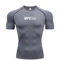 Compression T-shirt Men's Quick Drying Short Sleeved Summer Fitness Running Shirt Tight Fitting Top UFC Printed Men's Training XXXL gray