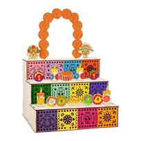 Day of Dead Memorial Wooden Shadows Box Altar Home Decoration With Cultural Skull Motifs And Personalizations Space orange
