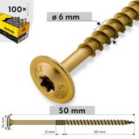 6x50 koka konstrukciju skrūve, torx ar flanca galvu T30 (100)