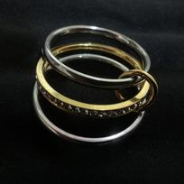 Trendy Two Tone Gold Link Ring Statement Stacking Ring for Women Men Fashion Daily Wear Jewelry Gift 6 black