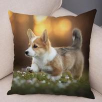 Cute Animal Welsh Corgi Pembroke Dog Pattern Pillowcase Decorative Print For Sofa Home Car Peach skin 18*18(CM)-1Pcs brown