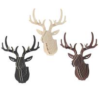 3D Wooden DIY Animal Deer Head Puzzle Model Home Office Wall Hanging Storage Holders Racks Craft Home Decor beige