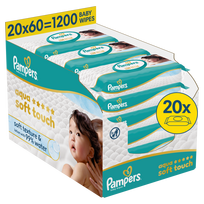 Drėgnos servetėlės kūdikiams Pampers Aqua Soft Touch, 1200 vnt.