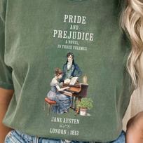 Jane Austen TShirt, Pride & Prejudice Historical Romance Comfort Colors, Bookish Literary Jane Austen Fan Art Gift, Oversized Bookclub Shirt 2XL gray