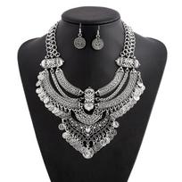 Women Fashion Choker Collares Jewelry Set Bohemian Style Necklaces Earrings Set Silver gray