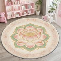 Elegantiškas Boho Lotoso Gėlių Apvalus Kilimas Rožinis Smėlio Spalvos Pastelinė Plotas Kilimėlis Bohemiškas Svetainės Dekoras Akcentinis Kilimas 120cm-dia.