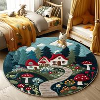 Circular Carpet Bedroom Bedside Blanket Children's Room Cute Cartoon Floor Mat Living Room Sofa Coffee Table Anti Slip Carpet 80x80cm gray