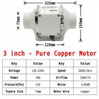 3''4''5''6'' Extractor Exhaust Fan 220V Low Noise Inline Duct Wall Air Blower Home Bathroom Grow Room Ventilation Vent AU gray