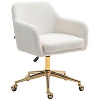 Home Office Chair Height Adjustable Office Chair With Wheels Velvet Fabric Cover Metal Base Cream White