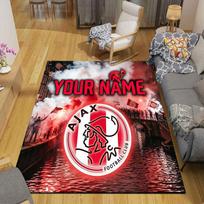 Custom Name,AFC Ajax Home Sofa Decoration for Living Room & Bedroom, Non‑Slip Play Flannel Floor Mat for Game Room 60x90cm( 23x35in ) white