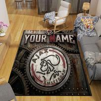 Custom Name,AFC Ajax Home Sofa Decoration for Living Room & Bedroom, Non‑Slip Play Flannel Floor Mat for Game Room 100x120cm( 39x47in )