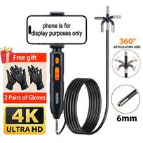 360° Articulated 4K UHD Endoscope Borescope IP67 Waterproof Inspection Camera for iOS Android Mobile Phone Car Maintenance 1m&No plug black