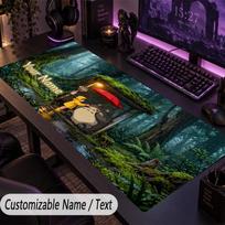 Custom Text Big Mousepad, Extended Desk Pad For Laptop Work GameMy Neighbor Totoro 30cmx80cm black