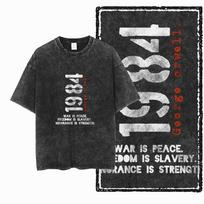 Vintage Washed 1984 George Orwell T‑Shirt Distressed War Is Peace Quote Text Graphic Print Men Short Sleeve Cotton Tee Tops S black