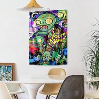 Plants Vs. Zombies Customize Text Tapestry Gift Personalized Tapestry Vibrant Fade-Resistant Print Ideal for Bedroom All-Season Use Housewarming Gift 100cmx150cm black