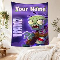 Plants Vs. Zombies Customize Text Tapestry Gift Personalized Tapestry Vibrant Fade-Resistant Print Ideal for Bedroom All-Season Use Housewarming Gift 150cmx200cm