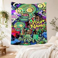 Plants Vs. Zombies Customize Text Tapestry Gift Personalized Tapestry Vibrant Fade-Resistant Print Ideal for Bedroom All-Season Use Housewarming Gift 150cmx200cm