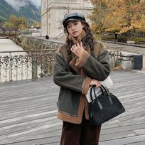 Hong Kong Style Retro Denim Lamb Wool Thick Coat for Women New Autumn and Winter Small Fur One-piece Short Style S gray