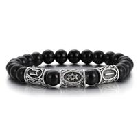 Vikingų Rūnų Apyrankė Vyrams 8mm Lavos Obsidianas Turkio Karoliukai Laimės Amuletas Skandinaviški Papuošalai Dovana gray
