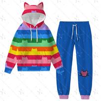 Gabby lėlių namelio katės ausų gobtuvas ir bliuzonų komplektas - Unisex mielas stilius 4XL red
