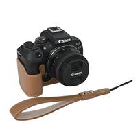 R10 Palm Print PU Leather Camera Half Body Case For Canon EOS R10 Battery Opening Bottom Cover With Hand Strap black