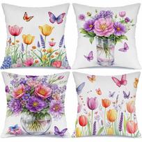Vase Of Tulips And Butterflies Digital Printing Pillow Cover Short Plush Suitable Living Room Bedrooms Sofas Throw Cushion Cover Peach skin 18*18(CM)-1Pcs gray