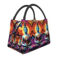 Buddha Mandala Flower Insulated Lunch Bag for School Bento Storage Food Boxes Portable Container Cooler Thermal Lunch Box Tote One Size orange