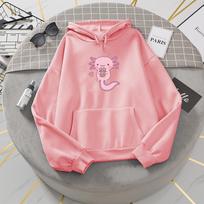 Funny Women Cute Axolotl Loves Bubble Tea Hoodies Sweatshirt Print Loose Cartoon Hooded Oversized Hoodie Streetwear Woman Cloth 3XL rožinė