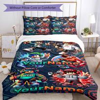 Roblox 158 Customize your name Bedding Set Breathable Duvet Cover with Pillowcases Home Decoration Birthday Gift 135cmx200cm white