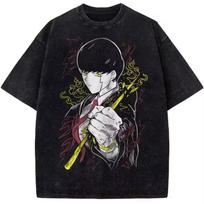 Mashle Magic and Muscles Mash Burnedead Anime Manga T-shirt Women Cotton Vintage Washed Graphic Print Short Sleeve Hip Hop Top L black