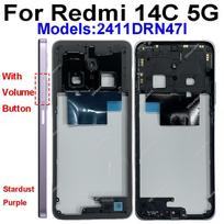 Middle Frame Holder Cover With Volume Power Keypads Middle Frame Housing For Xiaomi Redmi 14C 4G 5GWith NFC Replacement Repair 14C 5G-Purple gray