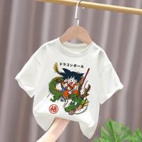 Dragon Ball Kid Goku on Flying Nimbus Kids Cotton T-Shirt, Boys Girls Casual Tee, Cute Anime Print Summer Tops for Fans 110 white