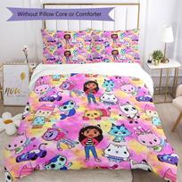 3pcs Gabby’s Dollhouse Bedding Set Duvet Cover Closure Includes 1 Duvet Cover & 2 Pillowcases, Soft and Comfortable for All Seasons. 180cmx210cm